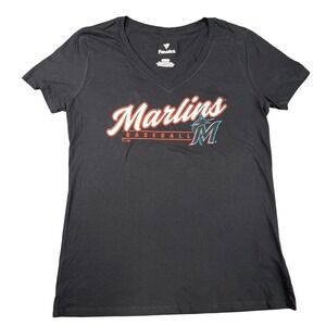 Fanatics Miami‎ Marlins Baseball V Neck Black T-Shirt Women's S